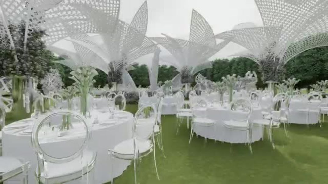 ⁣3D Outdoor White Wedding Decoration  710 Design Studio