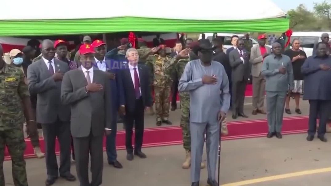 ⁣The president of South Sudan pissed himself during the national anthem