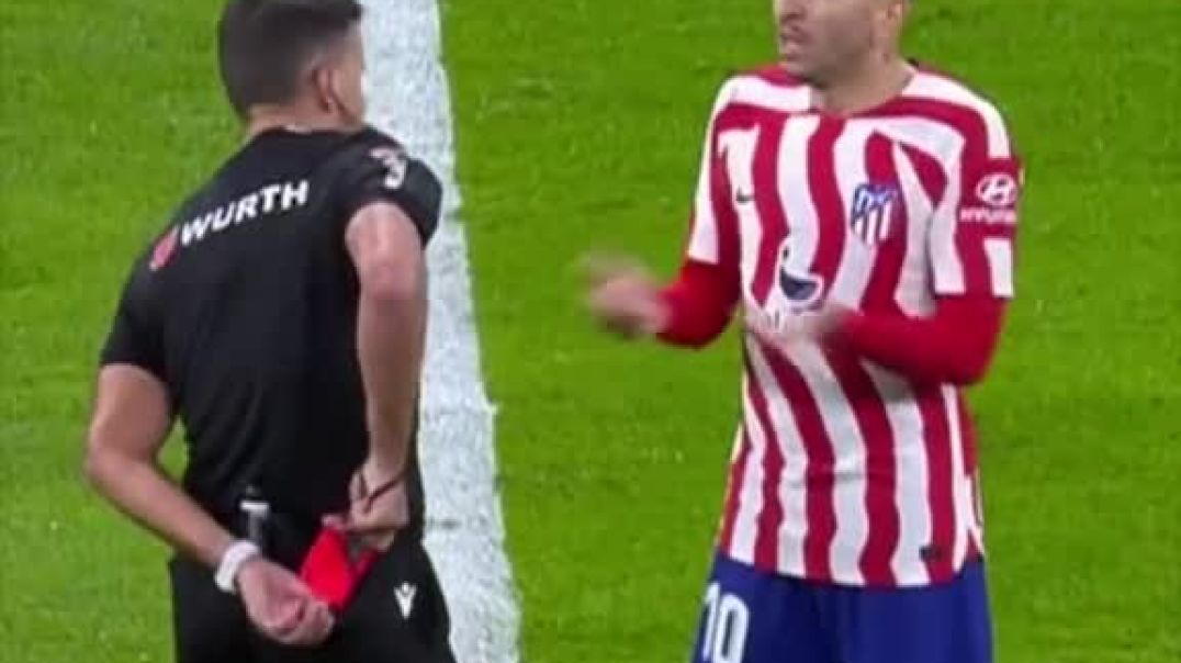 ⁣⁣Angel Correa was sent off for an elbow on Rudiger