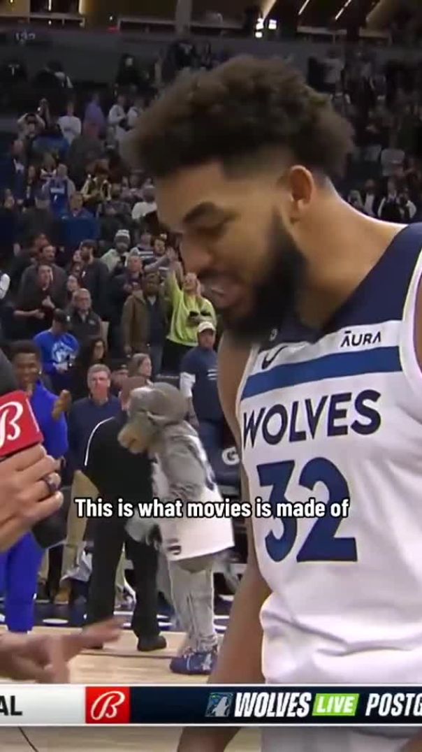 KAT is back and he is HYPE after hitting the game-winning free throws…this is what movies are made o